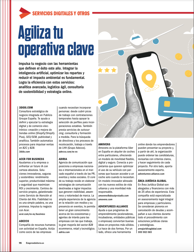 Mención de ADIRIA en la revista Emprendedores, guía de ayuda al emprendedor 2026.