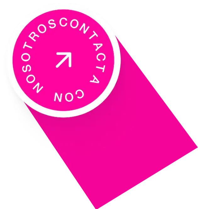 Sello de color rosa corporativo que pone contacta con nosotros