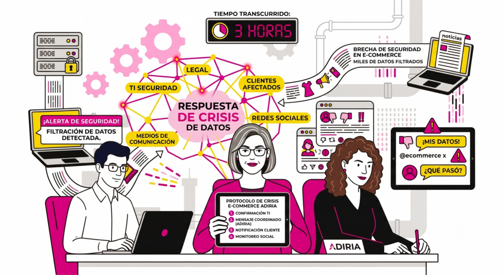 Equipo coordinando la comunicación de crisis para ecommerce tras un ciberataque